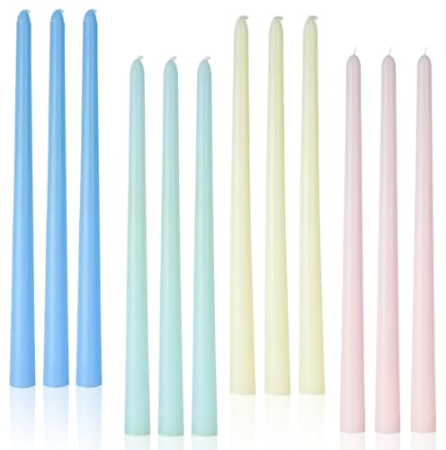 LPUSA Colored Tall Taper Candles 12 inch Unscented Smokeless Long Tall Tapered Candle for Candlesticks Sticks Wedding Advent Home Decor Dinner Christmas，Set of 12