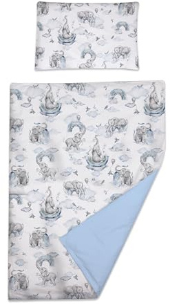 Baby Comfort 2-teiliges Bettwäsche-Set mit Bettbezug und Kissenbezug, 150 x 120 cm, für Kleinkinderbett (blaue Elefanten)