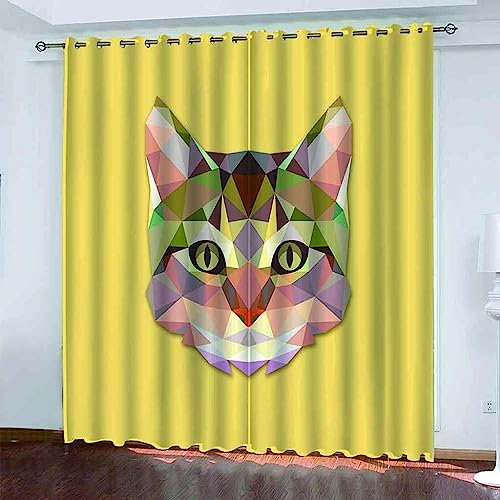 Vorhang, Kinderzimmer, 3D Tier Katze 140 B X 160 H cm Kindervorhänge Mit Ösen, Polyestervorhänge, Wärmeschutzvorhang, Blickdichter Vorhang Mit Ösen, Kindervorhänge Für Wohnzimmer, Schlafzi-8K1B5M6D