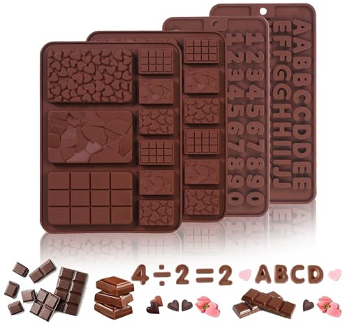 4 Stück Schokoladenform Silikon, Silikonform Buchstaben Silikonform Zahlen mit Alles Gute zum Geburtstag Symbole, Silikonform Schokolade für DIY Pralinen Süßigkeiten Gelee Eiswürfel Ostern