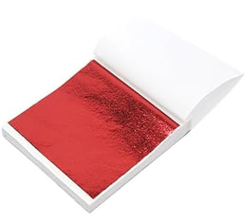 100 hojas de oro de colores, decoración de hojas doradas, multicolor, lámina de metal dorado para decoración de uñas, muebles, dulces (rojo brillante)