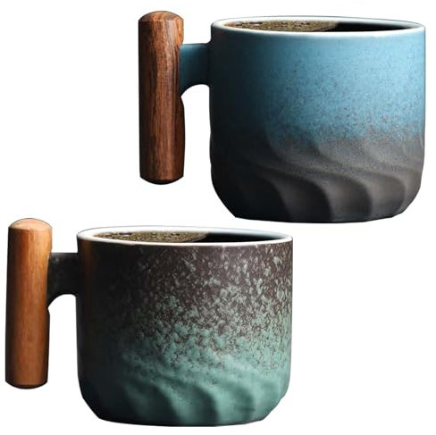 Set di 2 tazze da espresso da 60 ml, tazze da caffè di alta qualità con manico, mini tazze da caffè, in ceramica, per caffè espresso e moka (blu+verde)
