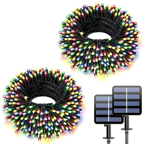 Electight Farbwechsel Solar Lichterkette für Aussen, 2 Pack 20M 400 LEDs | Solarlichterkette mit Wiederaufladbare Solar Batterie, 8 Modi, LED Licht für Weihnachten, Garten, Zimmer, Außen, Innen