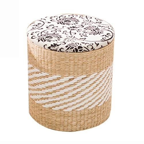 Handgefertigter Aufbewahrungshocker aus gewebtem Rattan, runder Freizeit-Fußhocker für den Sommer, einzigartiger Make-up-Hocker, Einweihungsgeschenk (Farbe: A, Größe: 29 x 29 x 33 cm) (Farbe: Rund B,