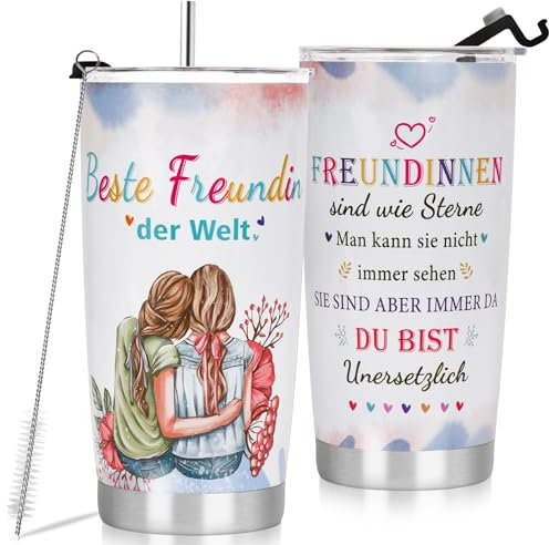 MestectPET Geschenke für Freundin, Travel Mug Weihnachten Geschenk Beste Freundin Geschenk, Geburtstag, Dankeschön Geschenke Freundschaftsgeschenke Thermobecher Kaffee to go 600ml
