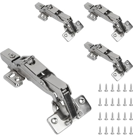 Luabue 4PCS 165 Degree Soft Close Kitchen Cupboard Hinges Cabinet Hinges | Full Overlay Wardrobe Door Hinges Kitchen Door Hinges Folding Mute Cabinet Door Hinge with Fixing Screws