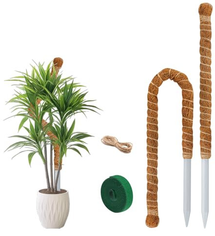 Moss Pole for Monstera,Bendable Monstera Plant Support,Moss Poles for Climbing Plants,Plant Sticks Support for Monstera,Anemones,Creepers Indoor,2Pcs 60cm Plant Post with 1 Velcro and 1 Twine