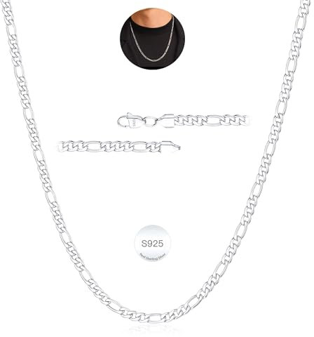 Rajputana 3mm Silber Kette Herren Sterling Silber Plated Kette für Herren Silberkette Mens Figaro Halskette für Männer 22 Zoll