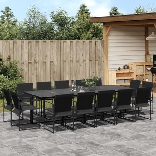 Homgoday Set da pranzo da giardino 15 pezzi textilene nero, sedia tavolo cucina esterno terrazza patio balcone mobili tipo 1