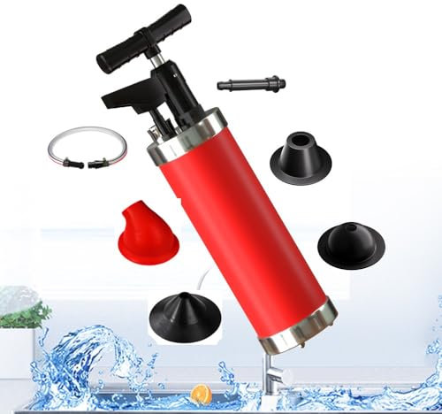 Qcesorib Desatascador WC con 4 Cabezales Reemplazables, Desatascador Émbolo de Inodoro de Alta Presión con Manómetro, Desatascador a Presión Desatascador, para Lavabo, Bañera, Piso