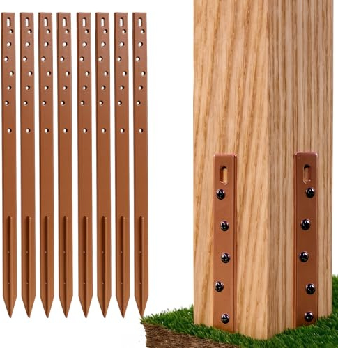 GROWNEER 8PCS Timber Fence Post Repair Stakes Kit 75cm (29.5) Heavy Duty Fence Post Stakes Ground Spike Reinforces and Repairs Damaged or Broken Post(to fix 4 Broken Wood Post)