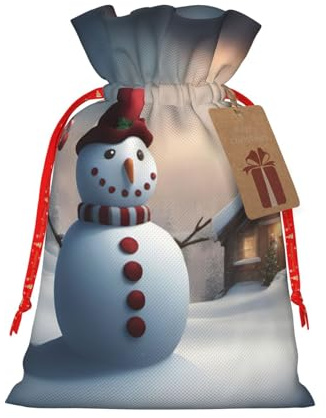 LNNIUK Jutebeutel mit Weihnachtsmotiv und Schneemann, 3 Drucke, für Weihnachten, Party, Geschenke, Größe M
