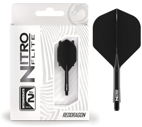 RED DRAGON Darts – Integrerad Flyg & Axel System – No.2 Form och design – Svart & Svart Färg, Mellanlängd