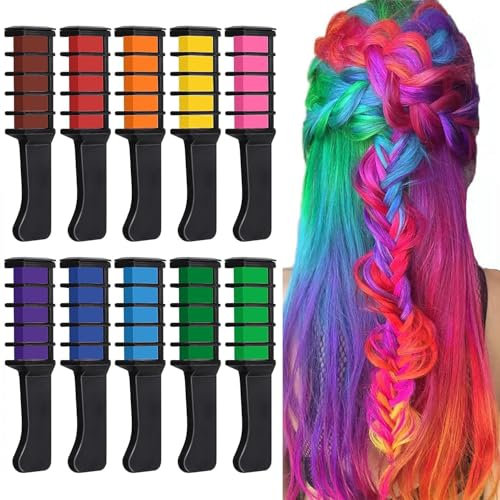 Kalolary Gesso per Capelli, capelli temporanea gesso colore set, Glitter Temporary Hair Chalk per capelli per ragazza, non tossico e ideale per costumi, carnevale, feste, festival (10 Colori, 3.9in)