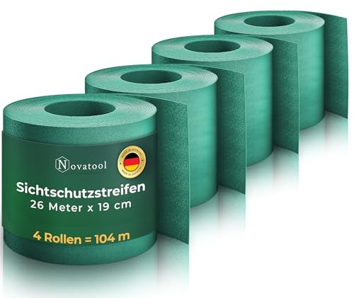 Novatool Premium PP 104m Rolle Sichtschutzstreifen für Doppelstabmattenzaun Grün für 40 Reihen, 1,1 mm extra stabil UV-Beständigkeit Metallzaun Sichtschutzstreifen Zaunelemente Sichtschutz Zaun