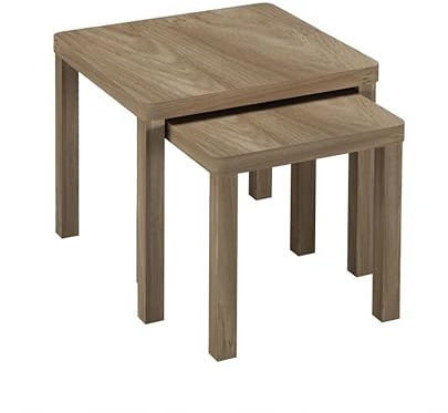 URBNLIVING Set of 2 Square Wooden Nesting Tables, Space-Saving Coffee and Side Tables for Living Room, Bedroom, or Office, Modern Stacking Design, Available in Multiple Finishes