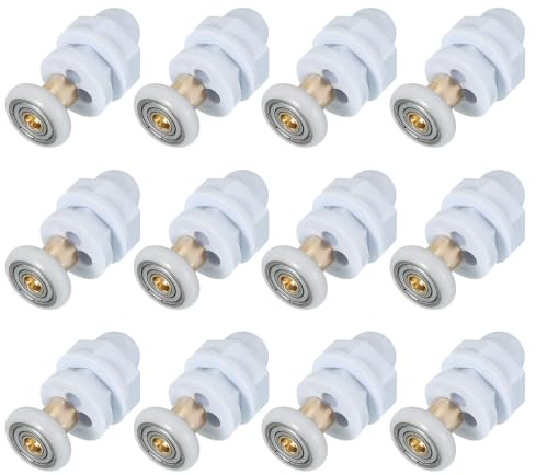 sourcing map Lot de 12 roulettes de rechange pour porte de douche coulissante de 19 mm, poulie en cuivre pour portes en verre de salle de bain, 4 à 6 mm, blanc