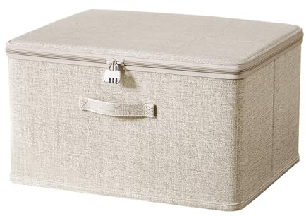 ACESOME - Scatola con serratura, in tessuto, cotone e lino, richiudibile, per vestiti e giocattoli (1, 45 x 35 x 26 cm)