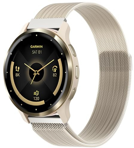 18mm Metall Armband für Garmin Venu 3S / Venu 2S / Vivoactive 4S / Vivomove 3S / Forerunner 265s/255s Music Damen Herren,Metall Mesh Edelstahl Ersatzarmband 18mm Uhrenarmband