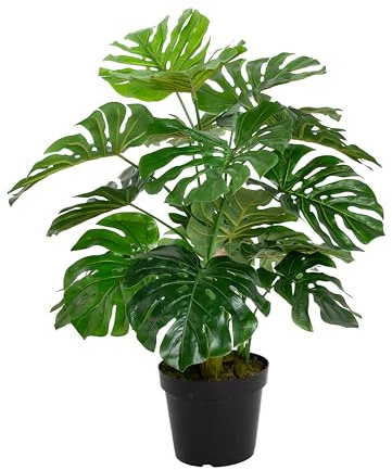 Blooming Artificial Faux 90cm Monstera Deliciosa Plant in Black Pot, Indoor Medium Tropical Fake Cheese Plant Home Decor