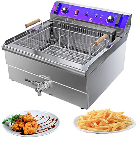 Deep Fat Fryer - Large Electric Fryer for Home and Commercial Use, Stainless Steel, 30L with Oil Basket, Perfect for French Fries, Chicken, and Shrimp, Easy to Clean