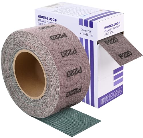 Shineboc P220 Rouleau de Papier Poncer de Filet, 70mmx12m Papier Abrasif | Corindon Zircone, Auto-Adhésif, Anti-Colmatage, Prédécoupé, Thermorésistant, Multi-Matériaux, Enlèvement Rapide