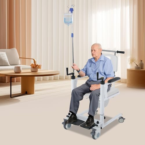 DSYOGX Patientenlift Fauteuil roulant, multifonctionnelle, peut être utilisé comme chaise de douche, fauteuil roulant, chaise percée et fauteuil de canapé normal, blanc