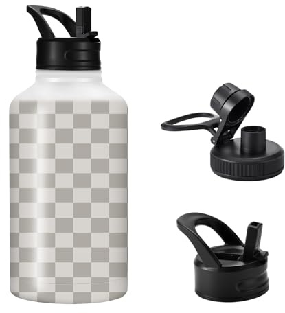 FOLAI Botella de agua a prueba de fugas de acero inoxidable de 2 litros con pajita, botella de deporte grande para adultos, botella de agua sin BPA, apta para lavavajillas, para bebidas carbonatadas