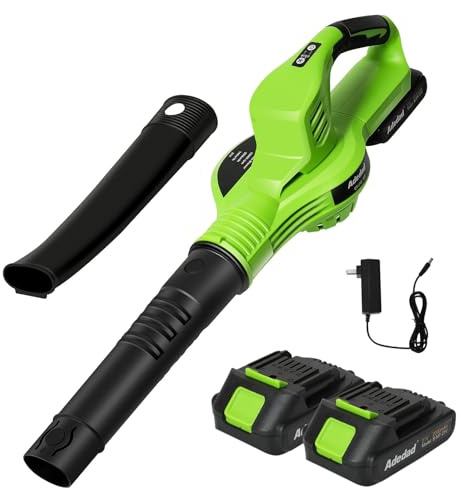 Akku-Laubbläser, 2X 21V Akkus & Schnellladegerät Set, mit stufenloser Geschwindigkeitsregelung, Leichter handgehaltener elektrischer Laubbläser für Rasenpflege, Hof, Garten, Terrasse (Grün-C)
