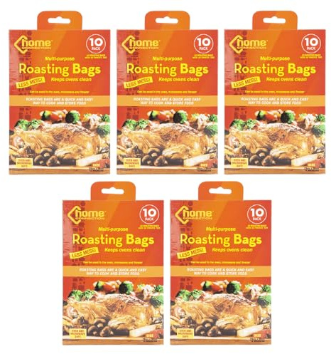 TENLITE 5 Pack Roasting Bags (50 Bags with 50 Twistee Ties) – Large 25x38cm Oven Cooking Bags for Juicy Chicken, Turkey, Meat, Fish & Vegetables – Oven, Microwave & Freezer Safe – Keeps Ovens Clean