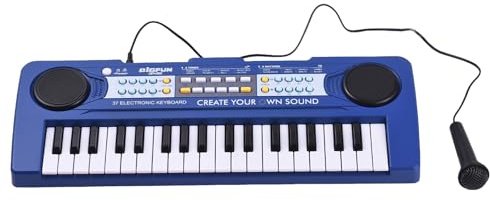 Aoresac BIGFUN Tastiera Elettronica a 37 Tasti Pianoforte Doppio Altoparlante Microfono Strumento Musicale Portatile ABS Blu 6 Demo 4 Percussioni 8 Toni 8 Ritmi per gli Appassionati di Musica