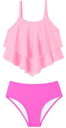 Arshiner Niñas Dos Piezas Traje de Baño con Volantes Niños Verano Conjuntos de Bikini Ajustables Tankini Bikini Set para Niñas 13-14 Años