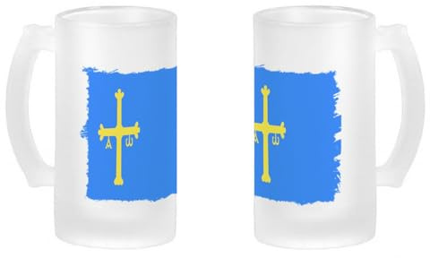 MERCHANDMANIA Jarra cerveza cristal bandera de asturias españa comunidad autonoma esmerilada esmerilado 500ml