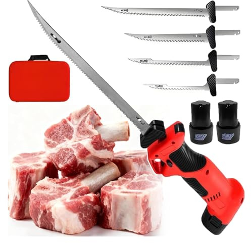 Pink Beryl Piccola sega elettrica per osso, per uso commerciale/domestico/senza filo per coltelli da filettatura per pesce/carne, ricaricabile con 4 lame