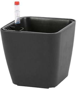 Allayu Selbstbewässernder Pflanztopf für den Innenbereich, umweltfreundlich, leicht, modern, mit Wasserstandsanzeige, selbstbewässernder Blumentopf für Esszimmer und Küche, Schwarz, Höhe 13 cm