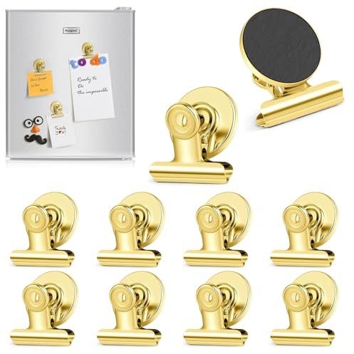 Magnetische Clips Stark, 10 Stücke magnetclips, Kühlschrank Magnetische Clips für Schule, Büro, Tafel (Golden)