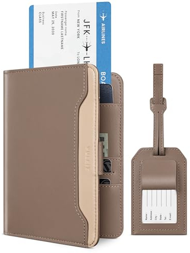 VULKIT Reisepasshülle mit RFID-Schutz Reisepass Hülle für Herren Damen Passport Hülle inklusive Gepäckanhänger Reisepass Organizer für Tickets, Karten, Bargeld und Stift - Khaki