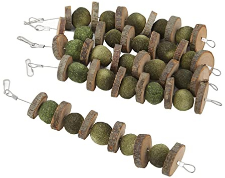 Xiuganpo Jouets à Mâcher pour Lapin, Bâtons en Bois de Pommier avec Boules d'herbe pour Le Meulage des Dents | Jouets à Mâcher pour Lapins, Cochons d'Inde, Hamsters, 5 Pièces | Matériau Naturel