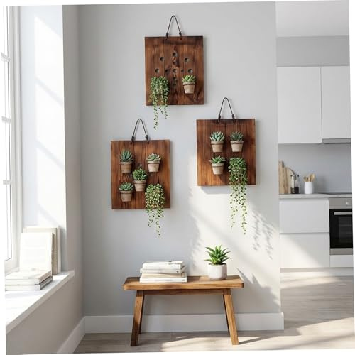 Obelunrp Kit de Montaje de Helecho Cuerno de Ciervo con 3 tamaños, macetero de Pared de Madera carbonizada con Accesorios para Colgar