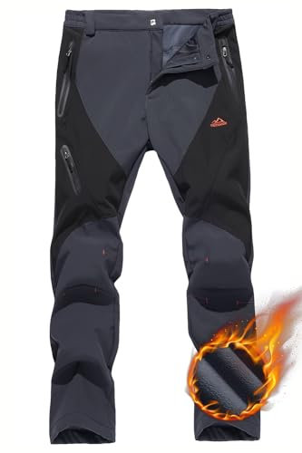 TACVASEN Herren Wanderhose Fleece Gefüttert Winterhose Wasserdicht Atmungsaktiv Warm Berghose Skihose Winter Outdoorhose, Dunkelgrau 01, 38 EU
