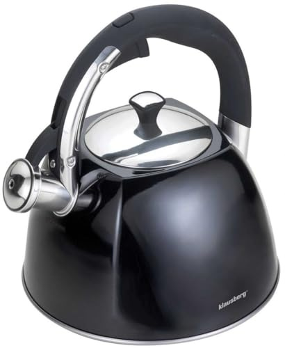 2,2 l flöjtkanna vattenkokare tekanna rostfritt stål Inox glans svart KLAUSBERG KB-7410