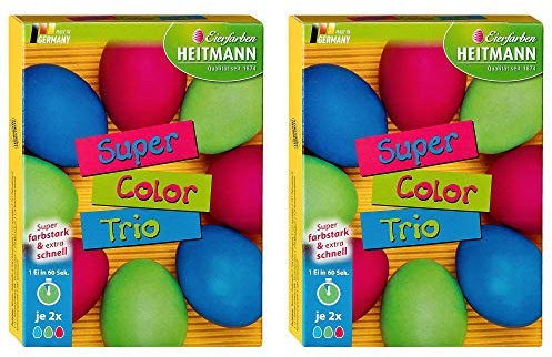 Eierfarben HEITMANN Super Color Trio - Für weiße und Braune Eier- Super Farbstark, Extra schnell und einfach anzuwenden (2 Packungen, Super Color Trio)
