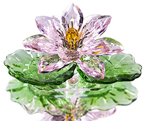 H&D Hyaline & Dora - Figura di Lotus, Fiore di Vetro, Decorazione per la Casa, per Feng Shui, in Confezione Regalo