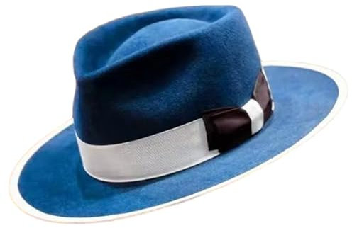 KUAIYIJU Klassischer Fedoras Cowboyhut für Reisen, breite Krempe, Westernhut für Jungen, Männer, Erwachsene, Cowboyhut, blau