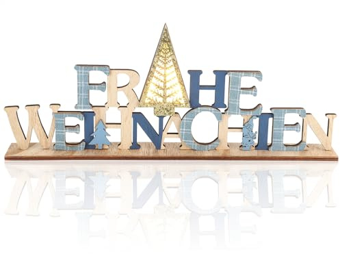 com-four® LED Deko Aufsteller aus Holz, beleuchteter Schriftzug | Deko-Schriftzug zum Hinstellen für Weihnachten - Stimmungslicht mit Timer