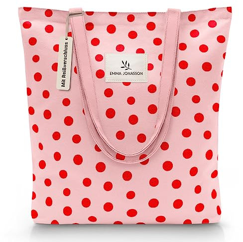 Emma Jonasson Jutebeutel mit Reißverschluss und Innentasche - Stilvoller Shopper Damen - Einkaufstasche mit langem Henkel - perfekte Tasche als Tote bag, Schultertasche, Stofftasche rot pink