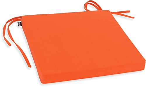 H.O.C.K. Stuhlkissen Sitzkissen mit Bändern Outdoor Classic Uni für drinnen und draußen aus 100% Polyacryl (40x40x4cm, orange)