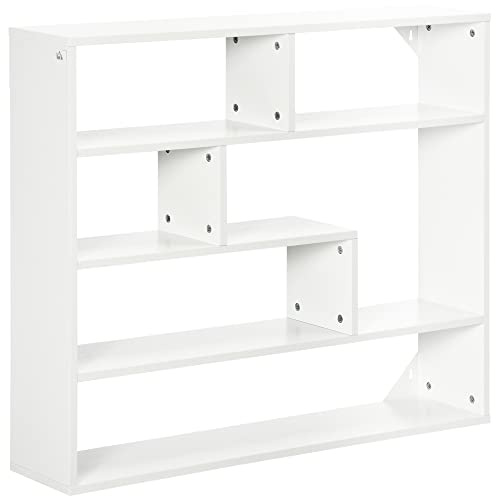 HOMCOM Estantería de Pared de 4 Niveles Balda Flotante con 7 Compartimientos Abiertos para Salón Dormitorio Oficina Estilo Moderno 94x19,5x80 cm Blanco