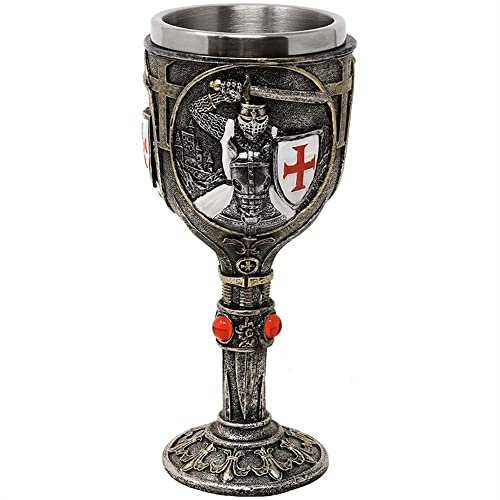 MediMuc Presenta un precioso cáliz medieval con diseño: cáliz cruzado con caballo Inserto de acero inoxidable