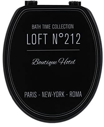 Tendance - Abattant WC 18 Pouces MDF Couvercle Design Imprime et Attaches Plastique - Neo Retro Noir